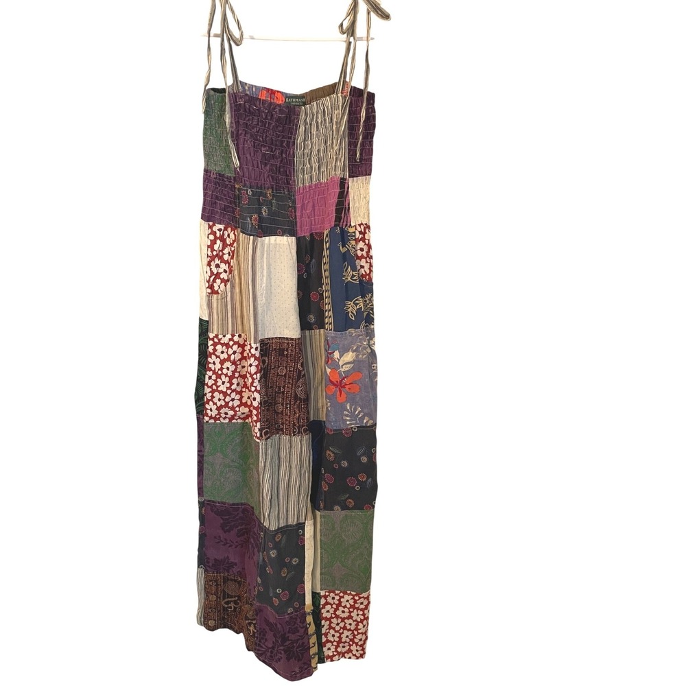 Kathmandu Imports One Size Cotton Patchwork Smocked Jumpsuit Hippie Festival‎